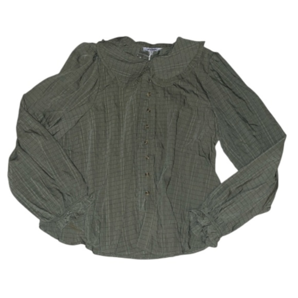 Polagram Peter Pan Ruffle-Collar Button-Up Shirt in Syril Plaid